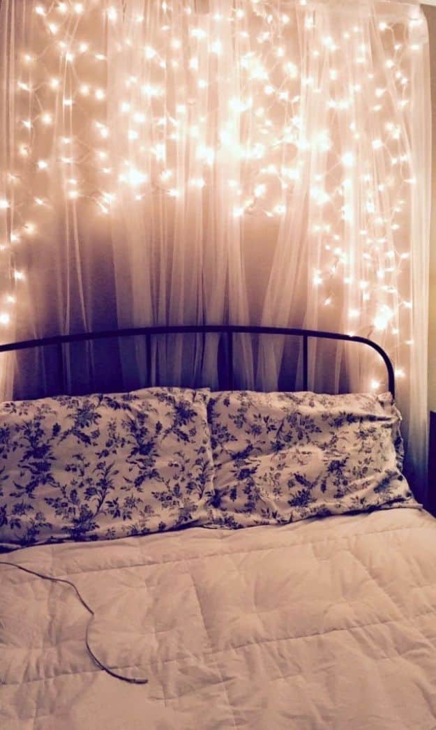 DIY Bedroom Decor Ideas - Fairy Light Wall - Easy Room Decor Projects for The Home - Cheap Farmhouse Crafts, Wall Art Idea, Bed and Bedding, Furniture