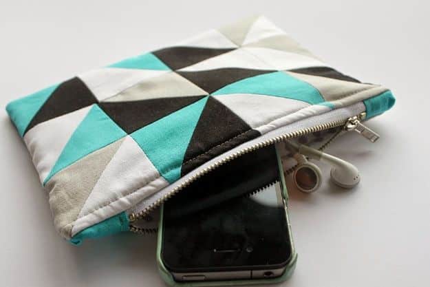Sewing Projects to Make and Sell - Geometric Zipper Pouch - Easy Things to Sew and Sell on Etsy and Online Shops - DIY Sewing Crafts With Free Pattern and Tutorial