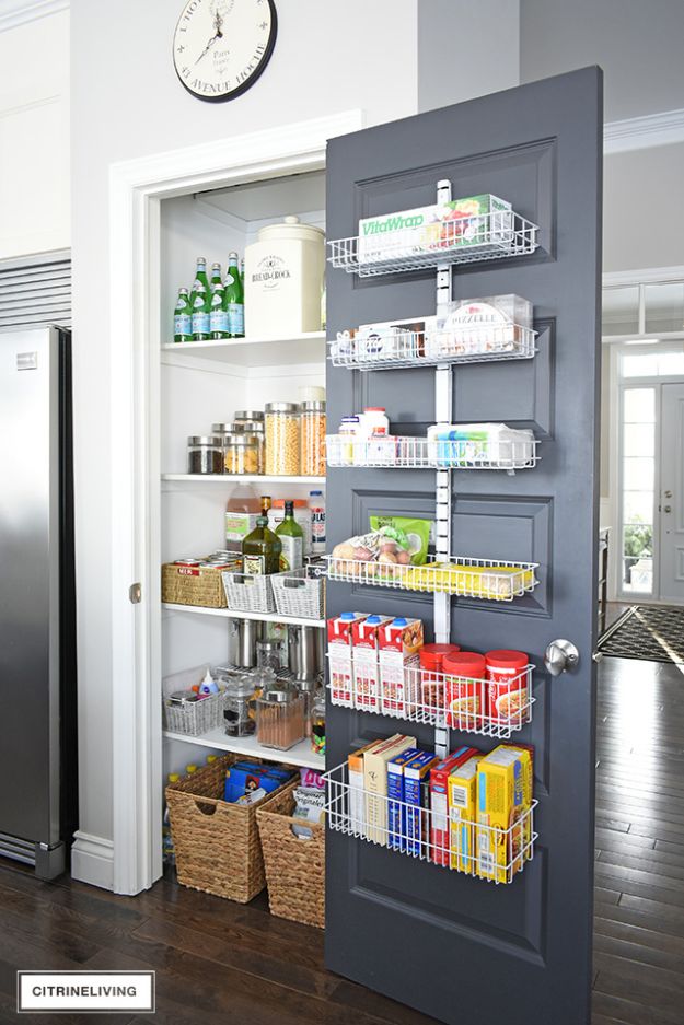 DIY Pantry Organizing Ideas - Have A Rack Installed In Your Pantry Door - Easy Organization for the Kitchen Pantry - Cheap Shelving and Storage Jars, Labels, Containers, Baskets to Organize Cans and Food, Spices