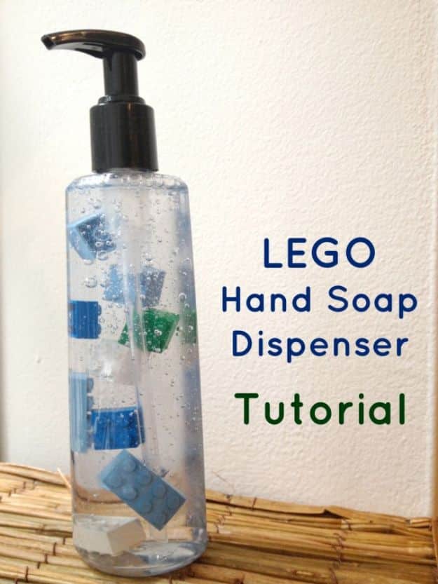 DIY Soap Dispensers - Lego Hand Soap Dispenser - Easy Soap Dispenser Ideas to Make for Kitchen, Bathroom - Mason Jar Idea, Cute Crafts to Make and Sell, Kids Bath Decor