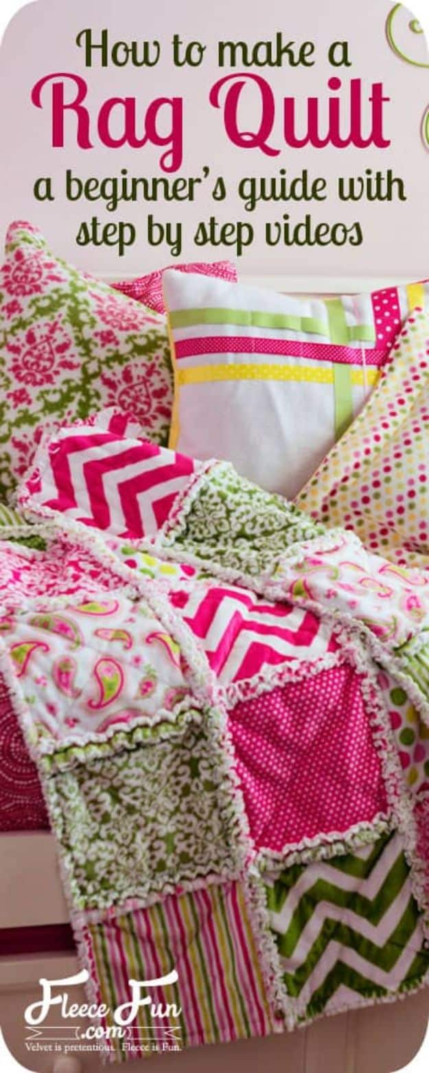 Easy Quilt Ideas for Beginners - Make A Rag Quilt - Free Quilt Patterns and Simple Projects With Fat Quarters - How to Make Baby Blankets, Table Runners, Jelly Rolls