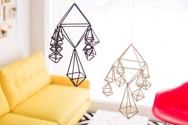 DIY Bedroom Decor Ideas - Make Modern Geometric Mobiles - Easy Room Decor Projects for The Home - Cheap Farmhouse Crafts, Wall Art Idea, Bed and Bedding, Furniture