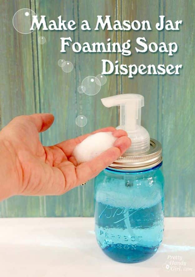 DIY Soap Dispensers - Mason Jar Foaming Soap Dispenser - Easy Soap Dispenser Ideas to Make for Kitchen, Bathroom - Mason Jar Idea, Cute Crafts to Make and Sell, Kids Bath Decor