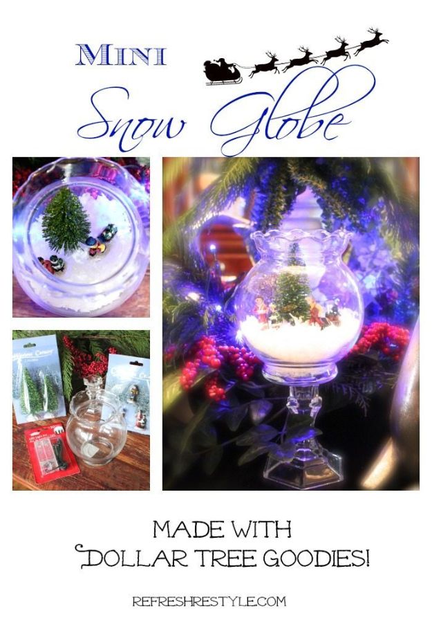 DIY Snow Globe Ideas - Mini Snow Globe – DIY - Easy Ideas To Make Snow Globes With Kids - Mason Jar, Picture, Ornament, Waterless Christmas Crafts - Cheap DYI Holiday Gift Ideas