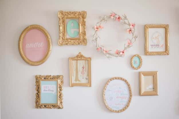 DIY Nursery Decor Ideas for Girls - Mix and Match Frames - Cute Pink Room Decorations for Baby Girl - Crib Bedding, Changing Table, Organization Idea, Furniture and Easy Wall Art