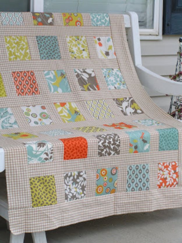 Easy Quilt Ideas for Beginners - Modern Square Garden Quilt - Free Quilt Patterns and Simple Projects With Fat Quarters - How to Make Baby Blankets, Table Runners, Jelly Rolls