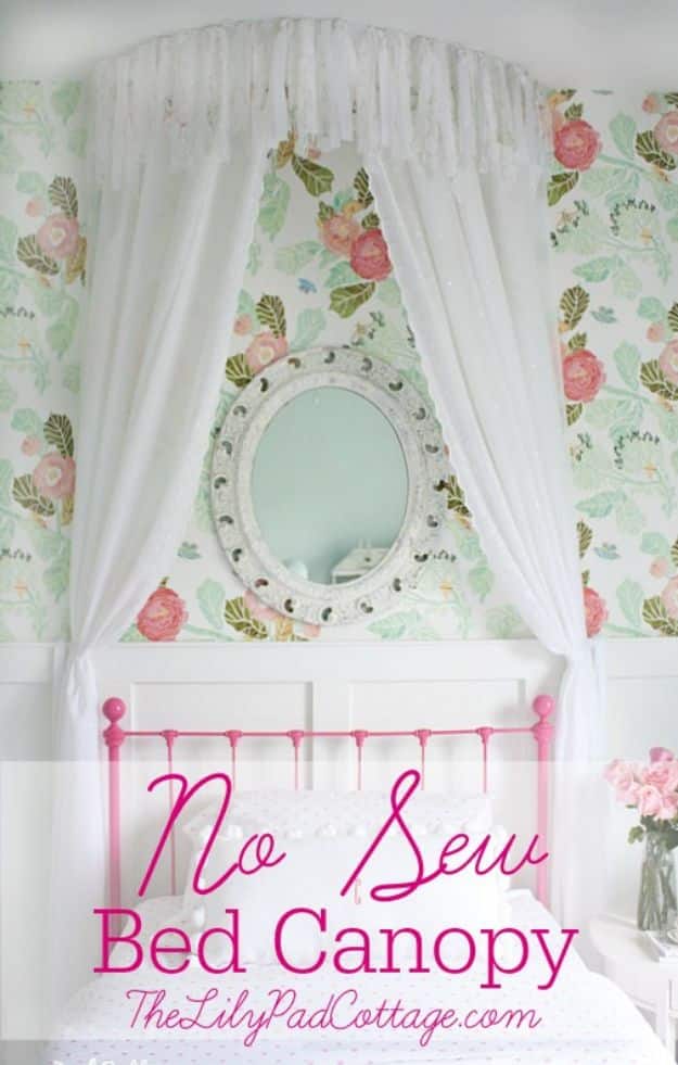 DIY Nursery Decor Ideas for Girls - No Sew Bed Canopy - Cute Pink Room Decorations for Baby Girl - Crib Bedding, Changing Table, Organization Idea, Furniture and Easy Wall Art