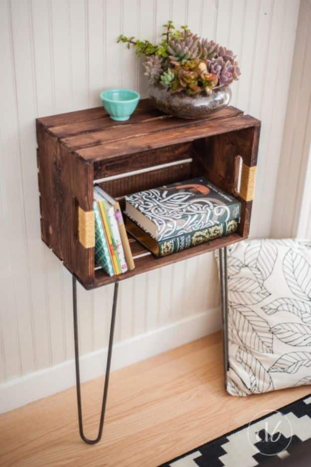 DIY Bedroom Decor Ideas - Painted Crate Hairpin Side Table - Easy Room Decor Projects for The Home - Cheap Farmhouse Crafts, Wall Art Idea, Bed and Bedding, Furniture