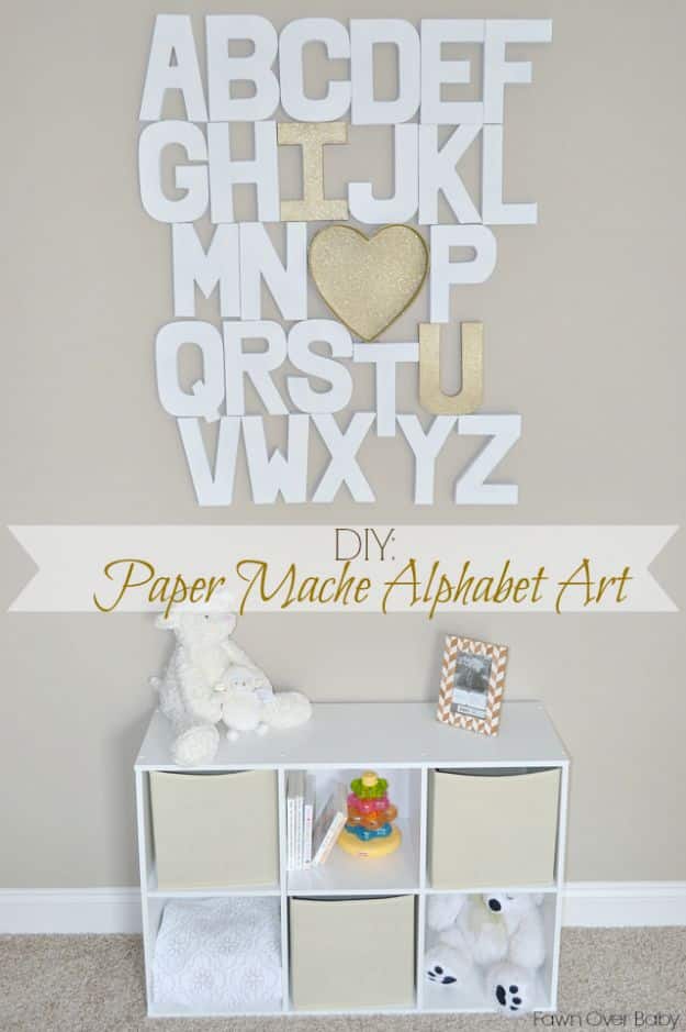 DIY Nursery Decor Ideas for Girls - Paper Mache Alphabet Wall - Cute Pink Room Decorations for Baby Girl - Crib Bedding, Changing Table, Organization Idea, Furniture and Easy Wall Art