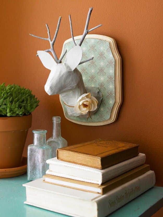 DIY Nursery Decor Ideas for Girls - Paper Mache Stag Head - Cute Pink Room Decorations for Baby Girl - Crib Bedding, Changing Table, Organization Idea, Furniture and Easy Wall Art