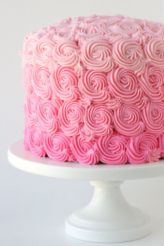 Baby Shower Cakes DIY - Pink Ombre Swirl Cake - Easy Cake Recipes and Cupcakes to Make For Babies Showers - Ideas for Boys and Girls, Neutral, for Twins