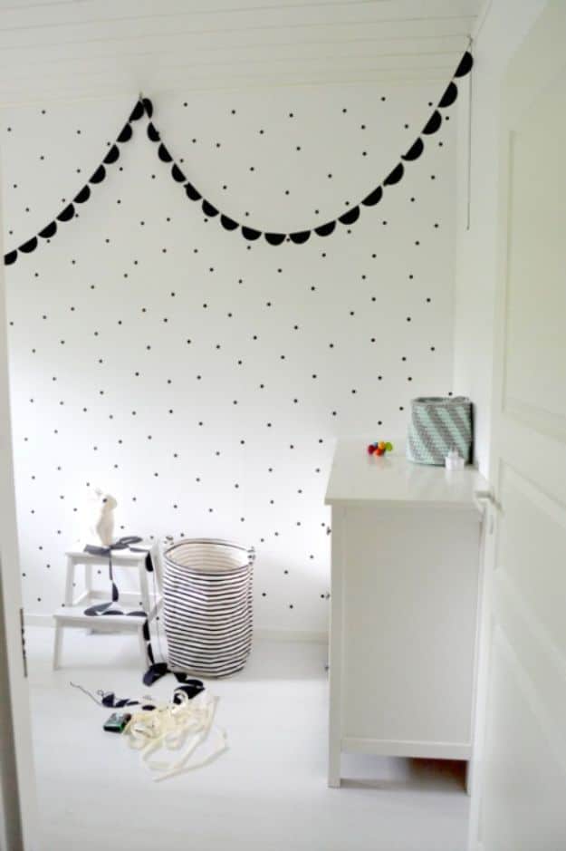 DIY Bedroom Decor Ideas - Polka Dot Wallpaper - Easy Room Decor Projects for The Home - Cheap Farmhouse Crafts, Wall Art Idea, Bed and Bedding, Furniture