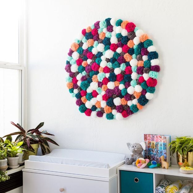 DIY Nursery Decor Ideas for Boys - Pom Pom Wall Art - Cute Blue Room Decorations for Baby Boy- Crib Bedding, Changing Table, Organization Idea, Furniture and Easy Wall Art