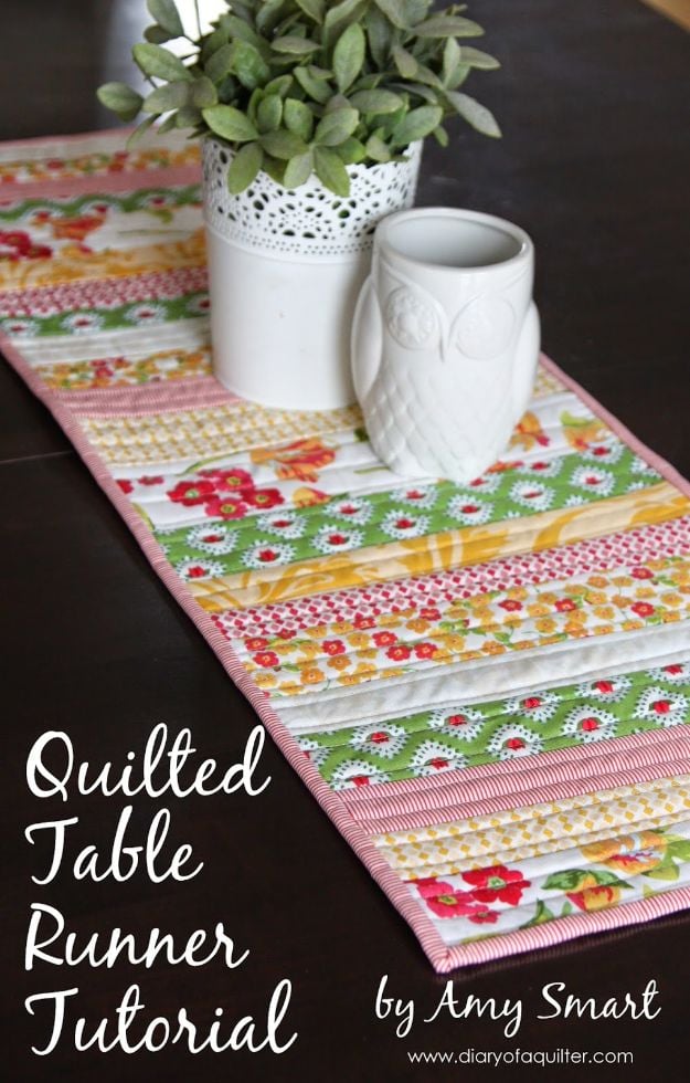 Easy Quilt Ideas for Beginners - Quilted Table Runner - Free Quilt Patterns and Simple Projects With Fat Quarters - How to Make Baby Blankets, Table Runners, Jelly Rolls