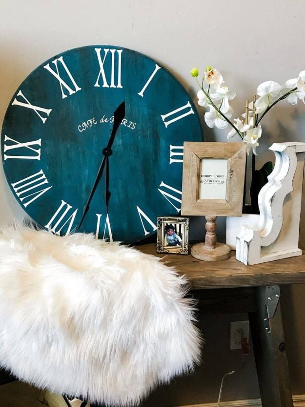 DIY Rroom Decor Ideas - Roman Numeral Clock - Easy Bedroom Decor Projects for The Home - Rustic DIY Clocks Large -Cheap Farmhouse Crafts, Wall Art Idea, Bed and Bedding, Furniture