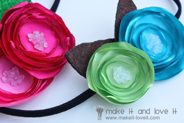 Fun DIY Ideas for Adults - Satin Flower Headbands - Easy Crafts and Gift Ideas , Cool Projects That Are Fun to Make - Crafts Idea for Men and Women 