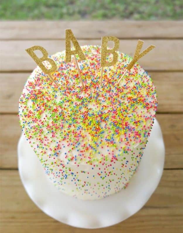 Baby Shower Cakes DIY - Sprinkle-tastic Gender Reveal Cake - Easy Cake Recipes and Cupcakes to Make For Babies Showers - Ideas for Boys and Girls, Neutral, for Twins