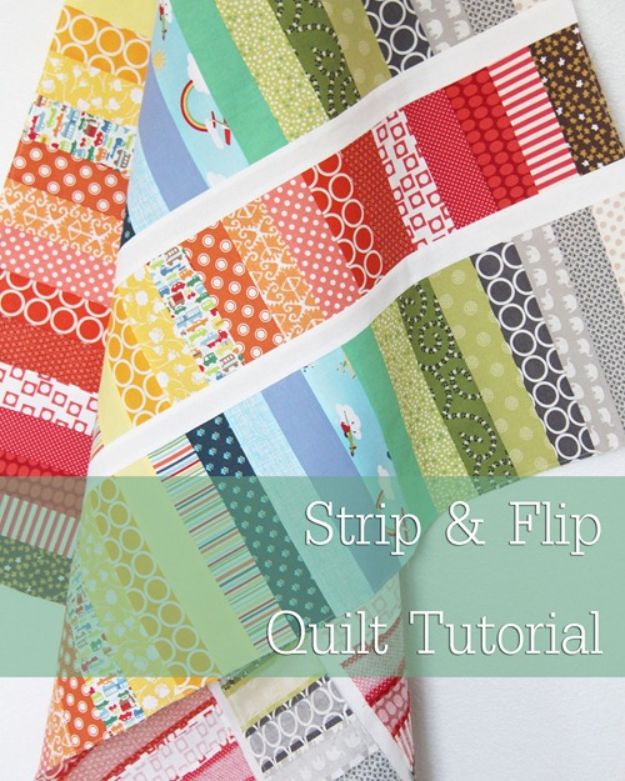 Easy Quilt Ideas for Beginners - Strip and Flip Baby Quilt - Free Quilt Patterns and Simple Projects With Fat Quarters - How to Make Baby Blankets, Table Runners, Jelly Rolls