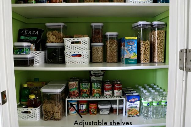 DIY Pantry Organizing Ideas - Use Adjustable Shelves - Easy Organization for the Kitchen Pantry - Cheap Shelving and Storage Jars, Labels, Containers, Baskets to Organize Cans and Food, Spices