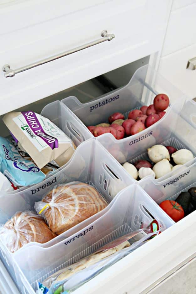 DIY Pantry Organizing Ideas - Use Multi Purpose Bins - Easy Organization for the Kitchen Pantry - Cheap Shelving and Storage Jars, Labels, Containers, Baskets to Organize Cans and Food, Spices