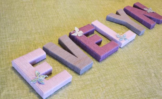 DIY Nursery Decor Ideas for Girls - Yarn-Wrapped Letters - Cute Pink Room Decorations for Baby Girl - Crib Bedding, Changing Table, Organization Idea, Furniture and Easy Wall Art