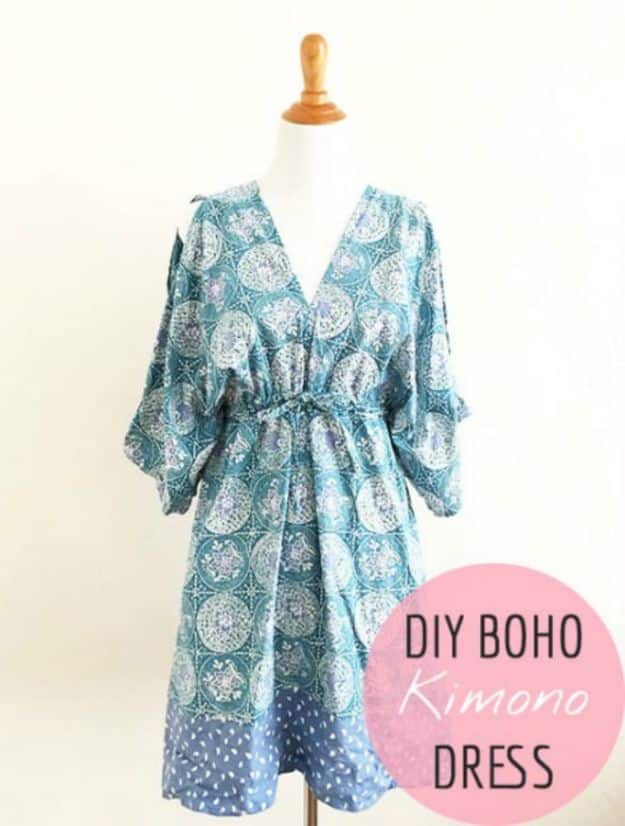 DIY Boho Clothes and Jewelry - Boho Kimono Dress - How to Make Easy Boho Fashion On A Budget - Edgy Homemade Hippe Clothing Ideas for Summer, Winter, Spring and Fall