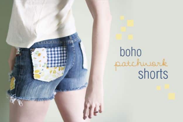 DIY Boho Clothes and Jewelry - Boho Patchwork Shorts - How to Make Easy Boho Fashion On A Budget - Edgy Homemade Hippe Clothing Ideas for Summer, Winter, Spring and Fall