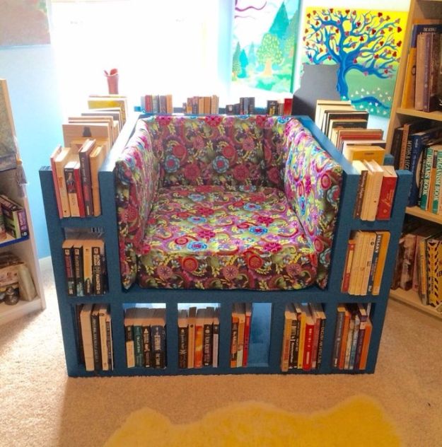 DIY Bookshelves - Bookshelf Chair - Easy Book Shelf Ideas to Build for Cheap Home Decor - Tutorials and Plans, Best IKEA Hacks, Rustic Farmhouse and Mid Century Modern