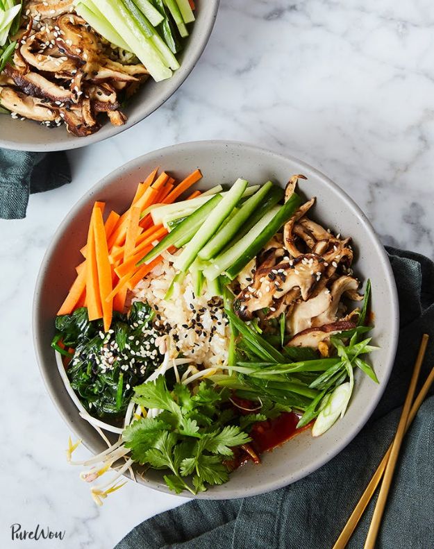 Recipes for Clean Eating - Clean Eating Bibimbap Bowls - Raw and Whole Foods, Unprocessed Meal and Snack Ideas for Lunch and Dinner - Fresh, Healthy Foods and Recipe Ideas
