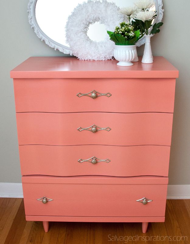 DIY Midcentury Modern Decor Ideas - Curvy Coral Dresser - DYI Mid Centurty Modern Furniture and Home Decorations - Chairs, Sofa, Wall Art , Shelves, Bedroom and Living Room