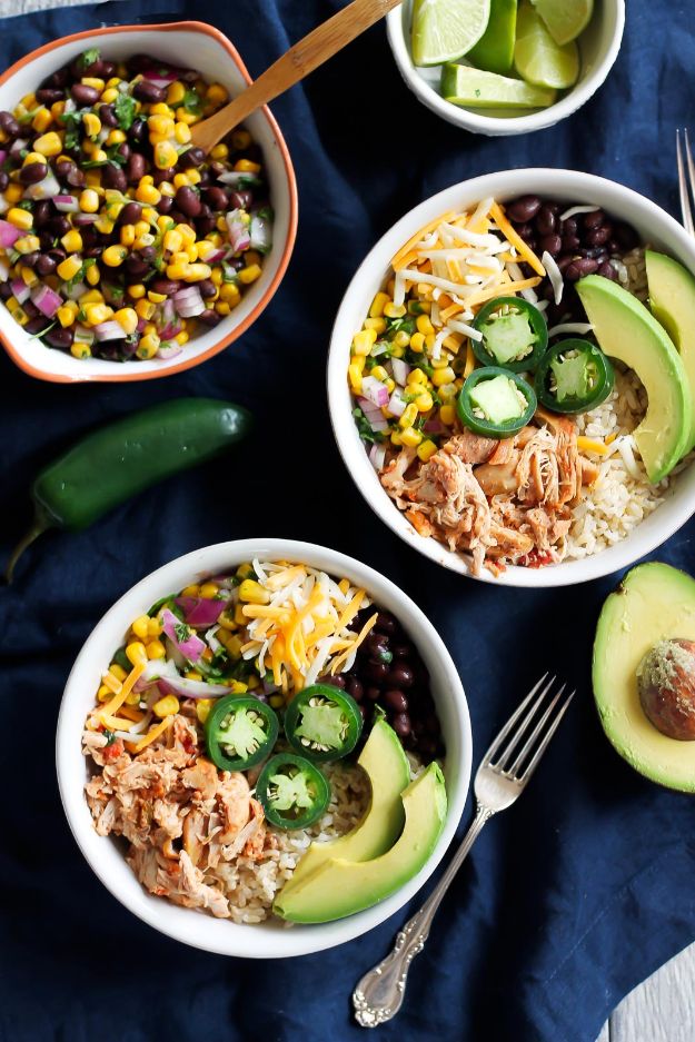 Recipes for Clean Eating - DIY Chicken Burrito Bowls - Raw and Whole Foods, Unprocessed Meal and Snack Ideas for Lunch and Dinner - Fresh, Healthy Foods and Recipe Ideas