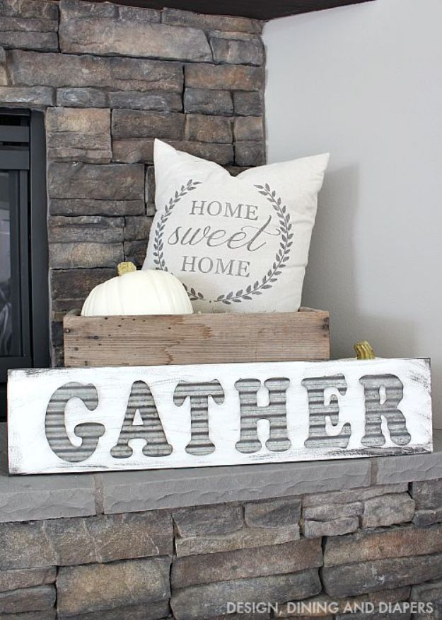 DIY Signs To Make For Your Home | DIY Gather Sign - Rustic Wall Art Ideas and Homemade Sign for Bedroom, Kitchen, Farmhouse Decor | Stencil Pallet and Distressed Vintage