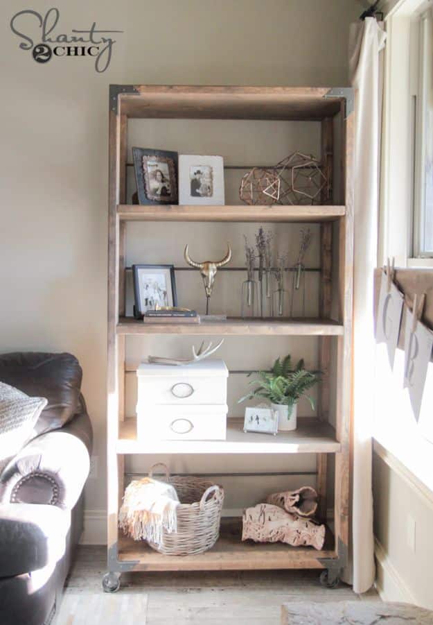 DIY Bookshelves - DIY Industrial Cart Bookcase - Easy Book Shelf Ideas to Build for Cheap Home Decor - Tutorials and Plans, Best IKEA Hacks, Rustic Farmhouse and Mid Century Modern