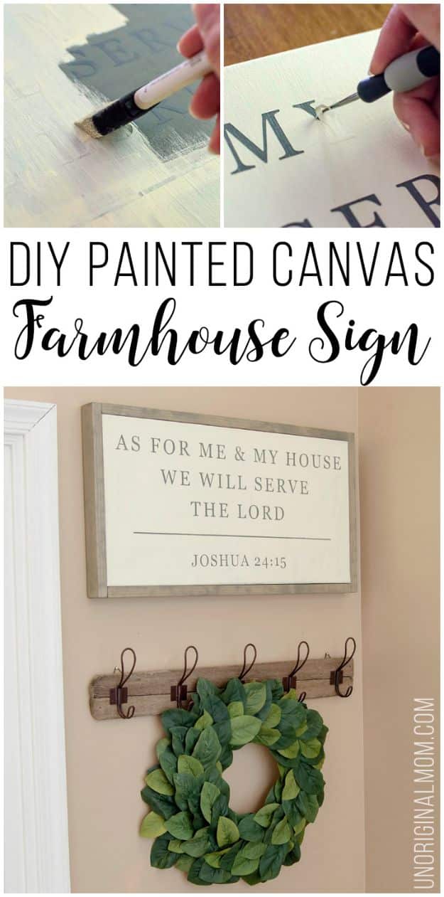 DIY Signs To Make For Your Home | DIY Painted Canvas Farmhouse Sign - Rustic Wall Art Ideas and Homemade Sign for Bedroom, Kitchen, Farmhouse Decor | Stencil Pallet and Distressed Vintage