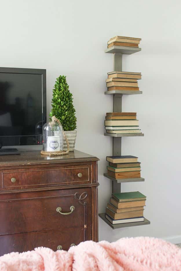 DIY Bookshelves - DIY Spine Bookshelf- Easy Book Shelf Ideas to Build for Cheap Home Decor - Tutorials and Plans, Best IKEA Hacks, Rustic Farmhouse and Mid Century Modern