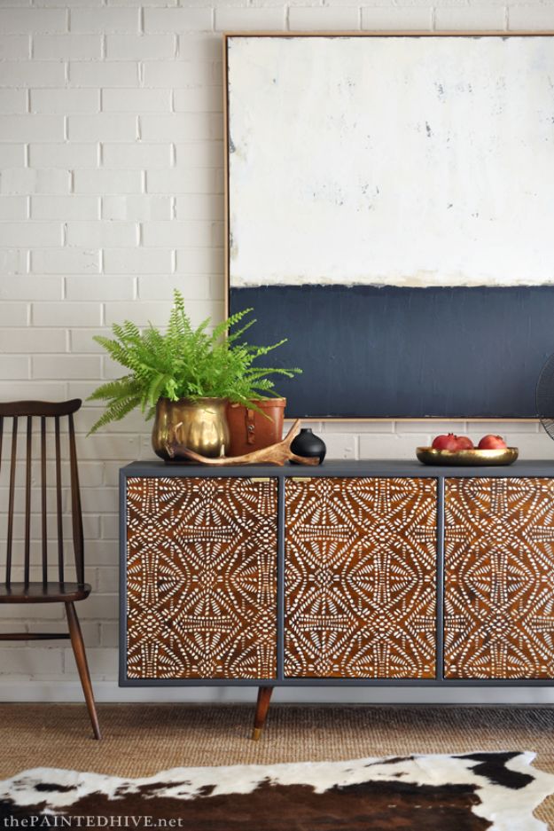 DIY Sideboards - DIY Tribal Sideboard - Easy Furniture Ideas to Make On A Budget - DYI Side Board Tutorial for Makeover, Building Wooden Home Decor 