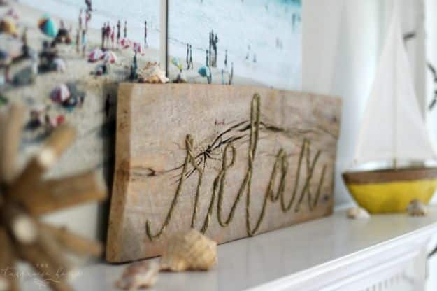 DIY Signs To Make For Your Home | DIY Weathered Rope Sign - Rustic Wall Art Ideas and Homemade Sign for Bedroom, Kitchen, Farmhouse Decor | Stencil Pallet and Distressed Vintage