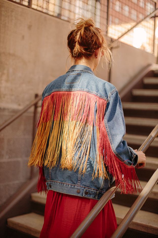 DIY Boho Clothes and Jewelry - Fringe Jean Jacket DIY - How to Make Easy Boho Fashion On A Budget - Edgy Homemade Hippe Clothing Ideas for Summer, Winter, Spring and Fall