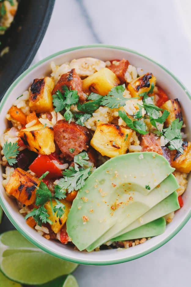 Recipes for Clean Eating - Hapa Fried Rice With Grilled Pineapple, Sausage and Salsa Verde - Raw and Whole Foods, Unprocessed Meal and Snack Ideas for Lunch and Dinner - Fresh, Healthy Foods and Recipe Ideas