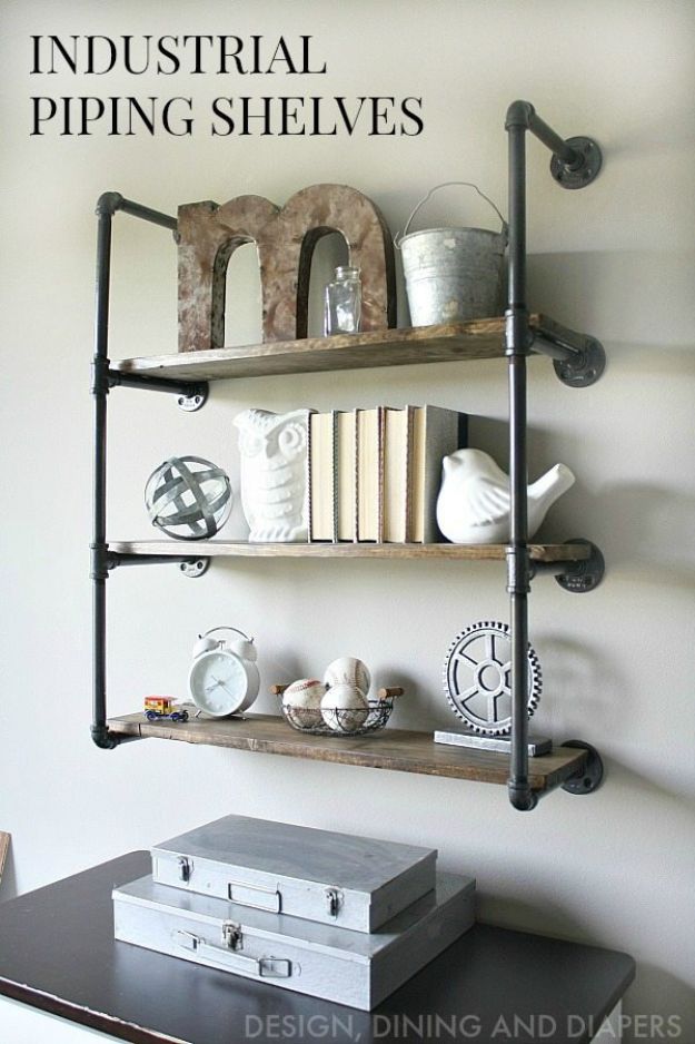 DIY Bookshelves - Industrial Piping Shelves - Easy Book Shelf Ideas to Build for Cheap Home Decor - Tutorials and Plans, Best IKEA Hacks, Rustic Farmhouse and Mid Century Modern