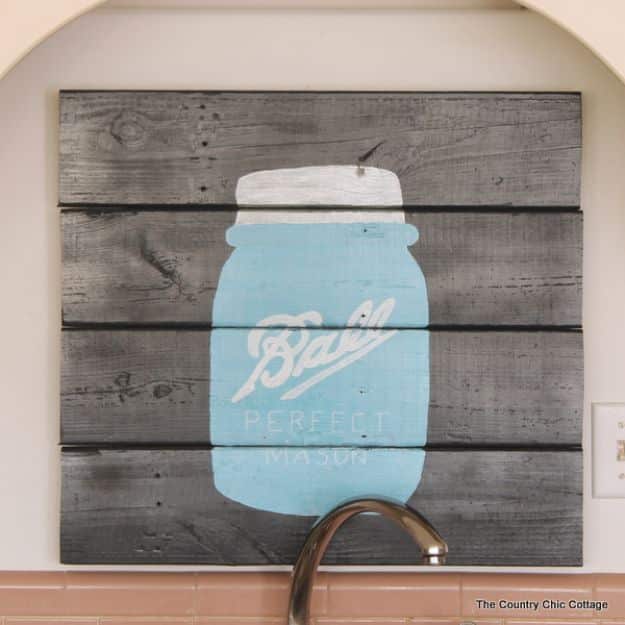 DIY Signs To Make For Your Home | Mason Jar Pallet Sign - Rustic Wall Art Ideas and Homemade Sign for Bedroom, Kitchen, Farmhouse Decor | Stencil Pallet and Distressed Vintage