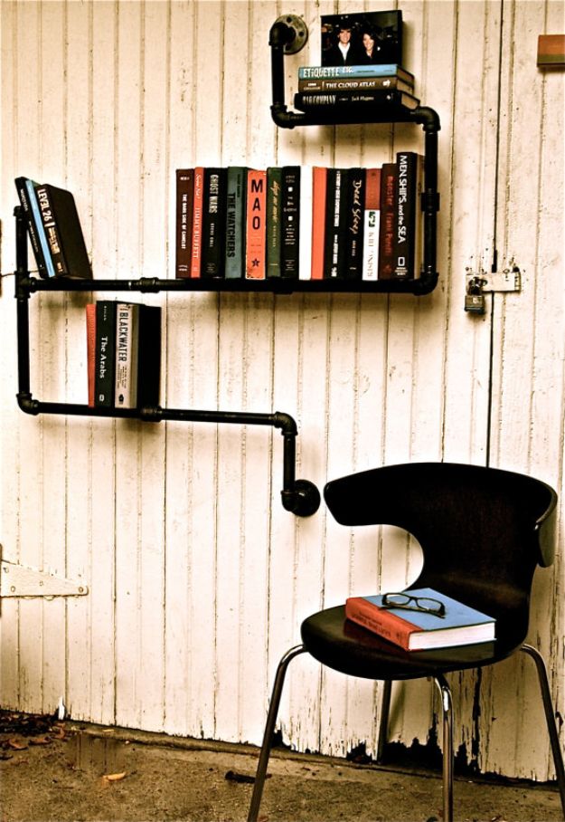 DIY Bookshelves - Plumber Bookshelves - Easy Book Shelf Ideas to Build for Cheap Home Decor - Tutorials and Plans, Best IKEA Hacks, Rustic Farmhouse and Mid Century Modern