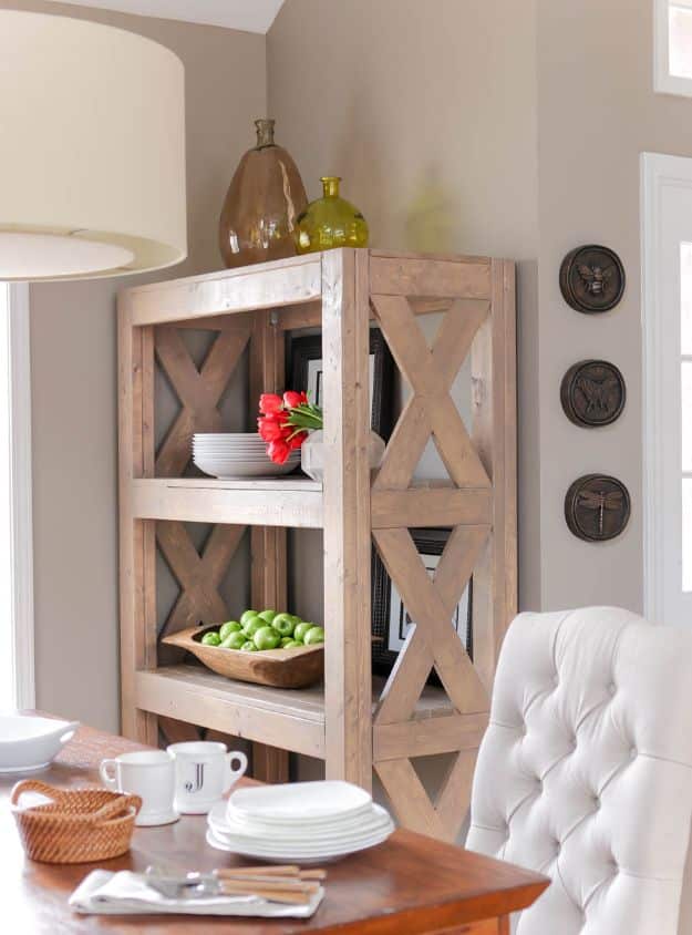 DIY Bookshelves - Rustic X Bookshelf - Easy Book Shelf Ideas to Build for Cheap Home Decor - Tutorials and Plans, Best IKEA Hacks, Rustic Farmhouse and Mid Century Modern