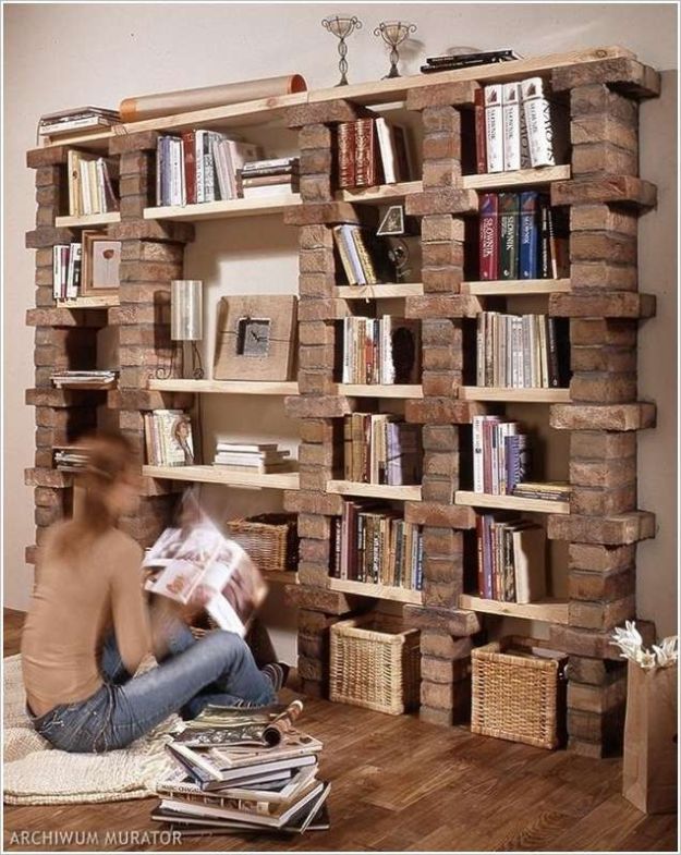 DIY Bookshelves - Wood and Brick Stackable Shelf - Easy Book Shelf Ideas to Build for Cheap Home Decor - Tutorials and Plans, Best IKEA Hacks, Rustic Farmhouse and Mid Century Modern