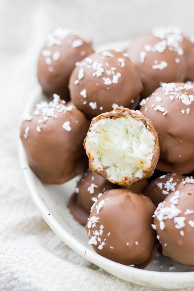 Best Coconut Recipes - 3 Ingredient Coconut Truffles - Easy Recipe Ideas With Coconut - Side Dishes, Salads and Dessert Idea Made With Coconut - Cake, Cookies, Salad, Chicken