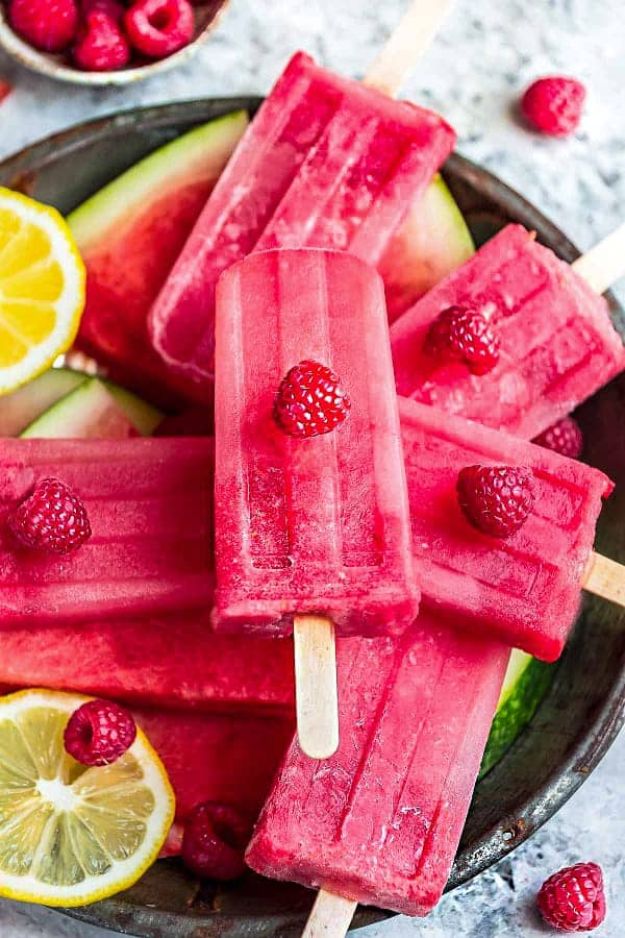 Watermelon Recipes - 3-Ingredient Watermelon Raspberry Popsicles - Easy and Quick Drinks, Salad, Party Foods, Cake, Margaritas