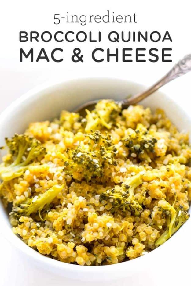 Quinoa Recipes - 5-ingredient Broccoli + Quinoa Mac and Cheese - Easy Salads, Side Dishes and Healthy Recipe Ideas Made With Quinoa - Vegetable and Grain To Serve For Lunch, Dinner and Snack