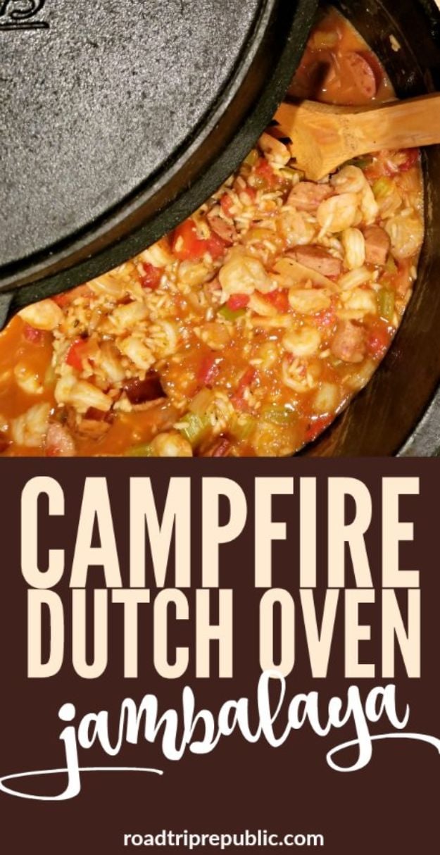 Dutch Oven Recipes - Campfire Dutch Oven Jambalaya - Easy Ideas for Cooking in Dutch Ovens - Soups, Stews, Chicken Dishes, One Pot Meals and Recipe Ideas to Slow Cook for Easy Weeknight Meals