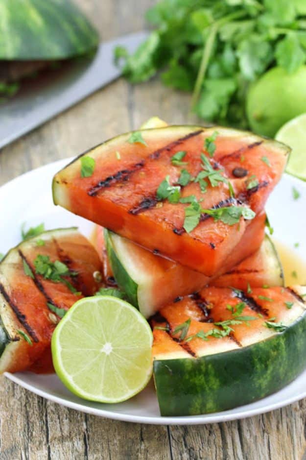 Watermelon Recipes - Cilantro Lime Grilled Watermelon - Easy and Quick Drinks, Salad, Party Foods, Cake, Margaritas