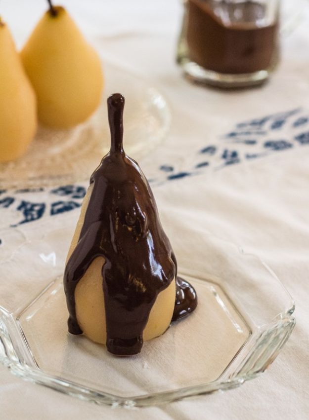 Instant Pot Desserts - Cinnamon Poached Pears with Chocolate Sauce - Easy Dessert Ideas to Make in Your Instant Pot - Quick Cheesecake, Brownies, Cake - Healthy Idea With Fruit, Gluten Free